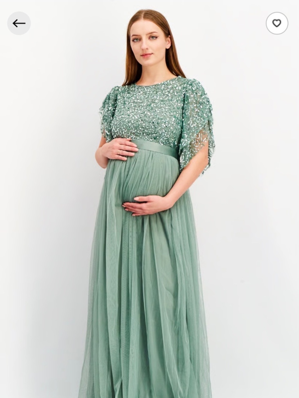 Maya Deluxe Maternity Sage Green Sequin Maxi Gown | US 6